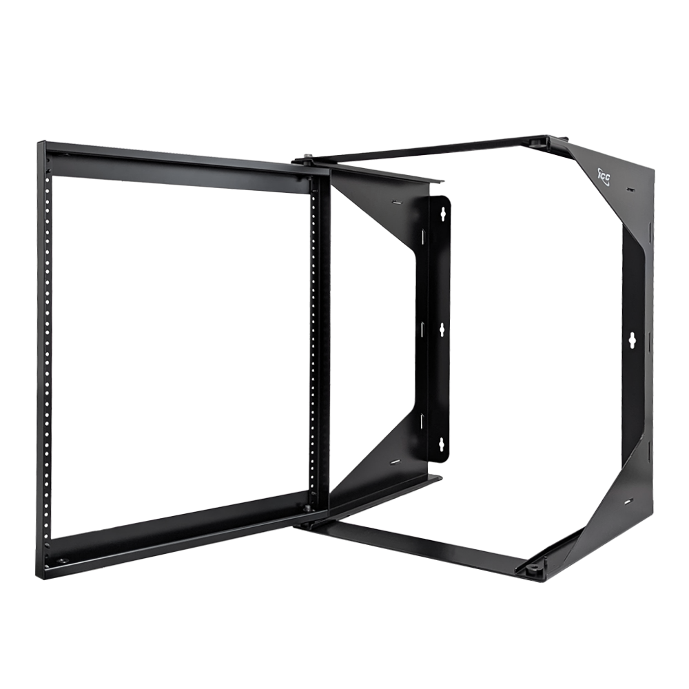ICC 12U Wall Mount 19″ Swing Frame Server Rack – Open Frame Rack with Reversible Gate, 18″ Deep, 85 lb Load – For Patch Panels, Switches, AV, IT & Telecom Equipment Installations