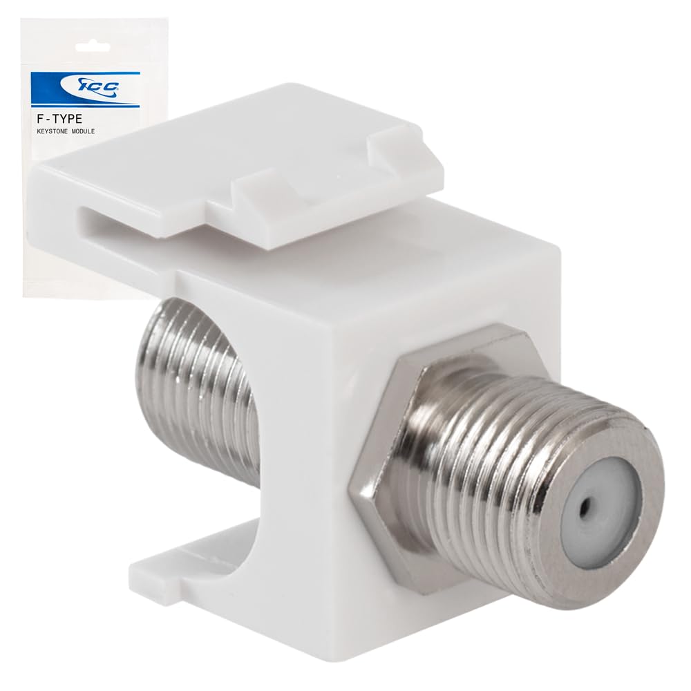 ICC F-Type Keystone Jack, Nickel Plated 2 GHz Coax Jack, Female to Female, RG6 RG59 Compatible, Coaxial Wall Plate Insert