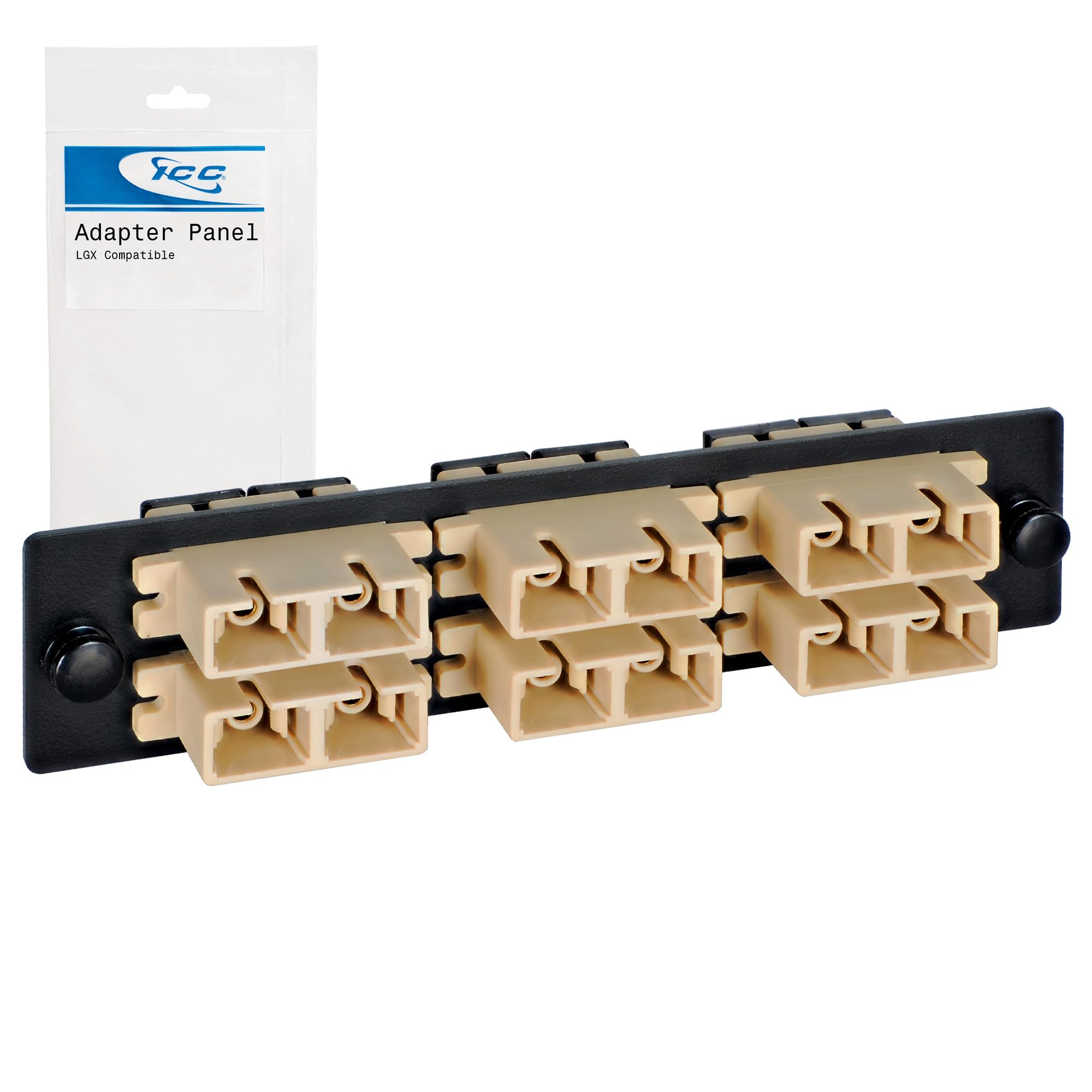 ICC SC-SC Fiber Optic Adapter Panel, LGX Compatible, 12 Fibers, Multimode, Beige 94V-0 Adapters, Push Fasteners
