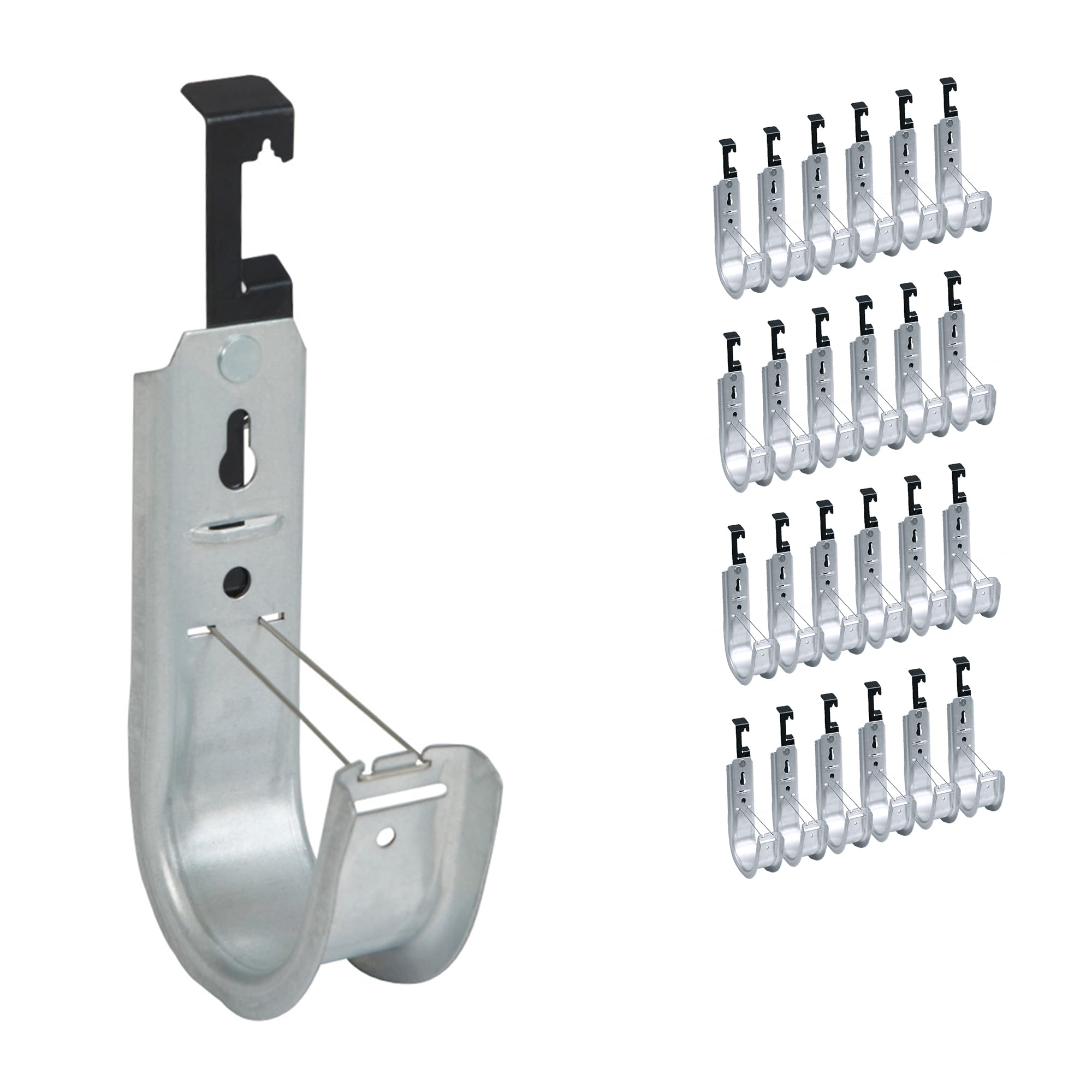 ICC Batwing J Hook 2” with Retainer Clip - Galvanized Steel Cable Management Hooks for Hanging Cable to Hanger Wire and Threaded Rod - Rust-Resistant, EIA and TIA Compliant - 2 Inch 25 Pack