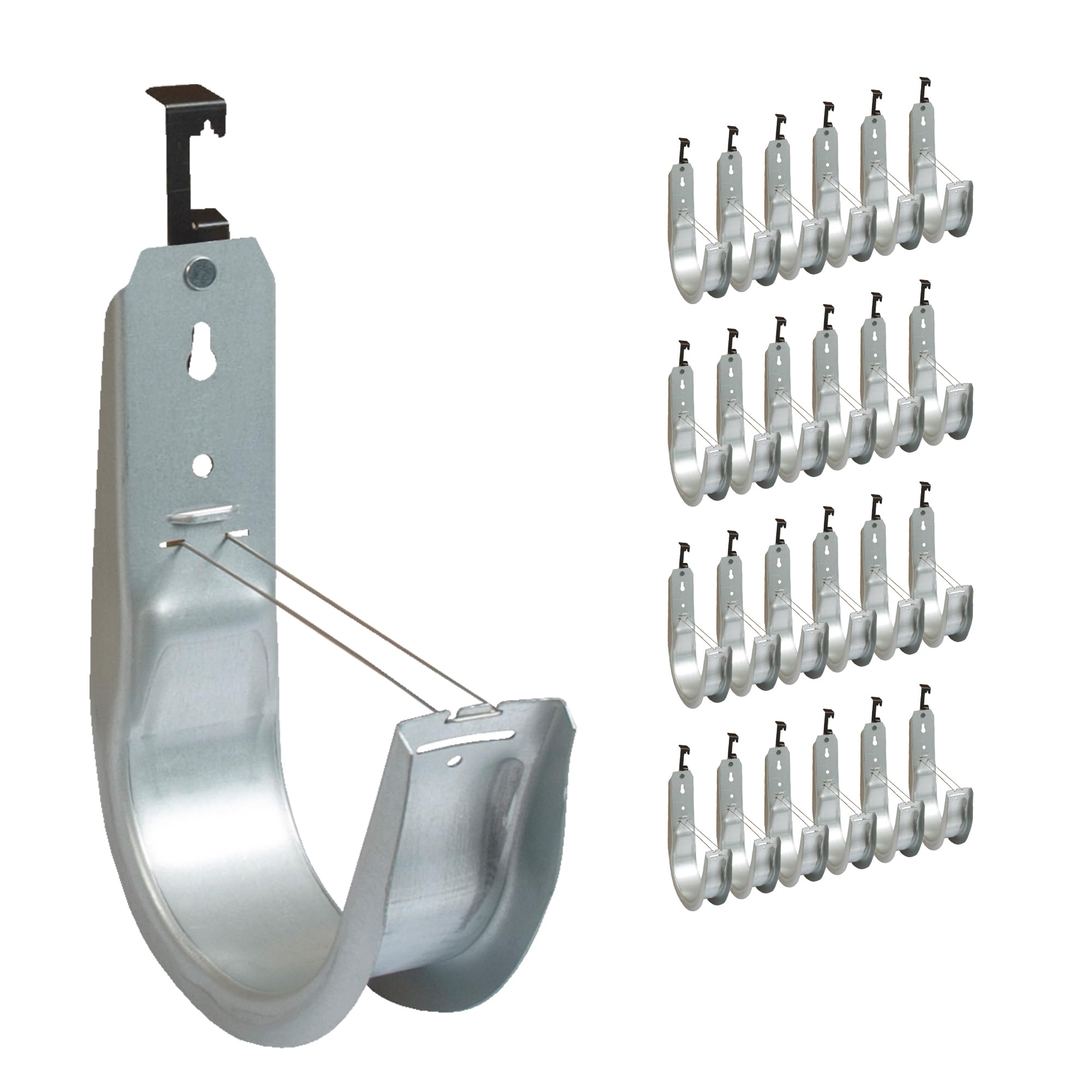 ICC Batwing J Hook 4” with Retainer Clip - Galvanized Steel Cable Management Hooks for Hanging Cable to Hanger Wire and Threaded Rod - Rust-Resistant, EIA and TIA Compliant - 4 Inch 25 Pack