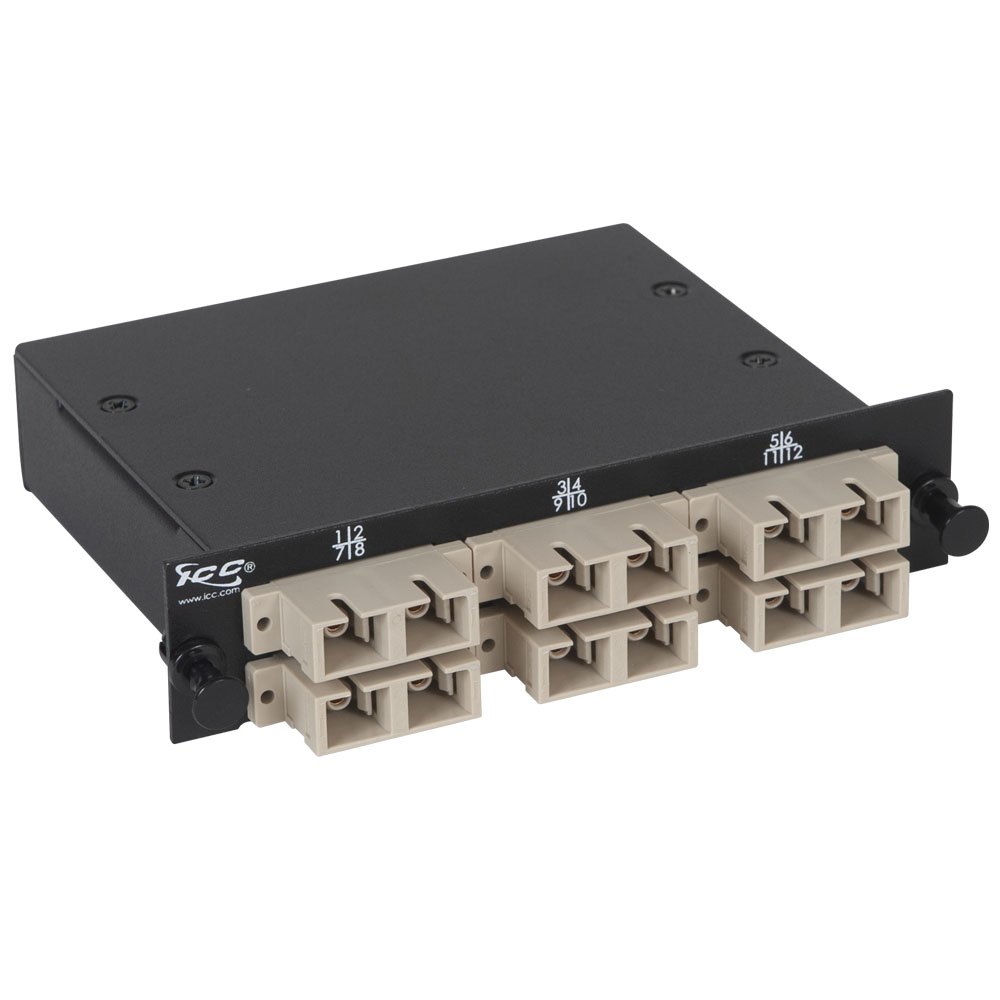 icfc12ms50-sc-mpo-fiber-optic-lgx-cassette-beige-multimode-adapters-12-om2-fibers