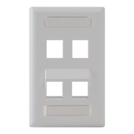 Angled Station ID Faceplate with 2 Flat Port and 2 Angled Ports for EZ/HD Style in Single Gang in White IC107AS4WH