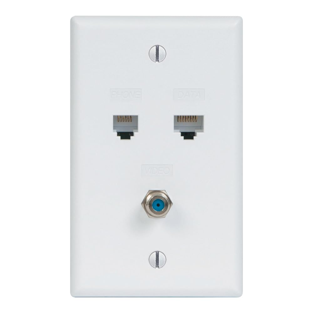 ICC CAT5e Wall Plate with 110 IDC Punch Down and F-Type Coax Connector, UL Listed, TIA & TAA Compliant Faceplate for Ethernet, Voice and Video