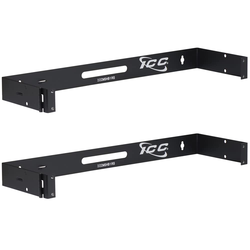 ICC Wall Mount Hinged Bracket, 1 RMS, 6″ Depth, 10 lbs Capacity, 19″ Rack Compatible, Steel Construction, 2-Pack