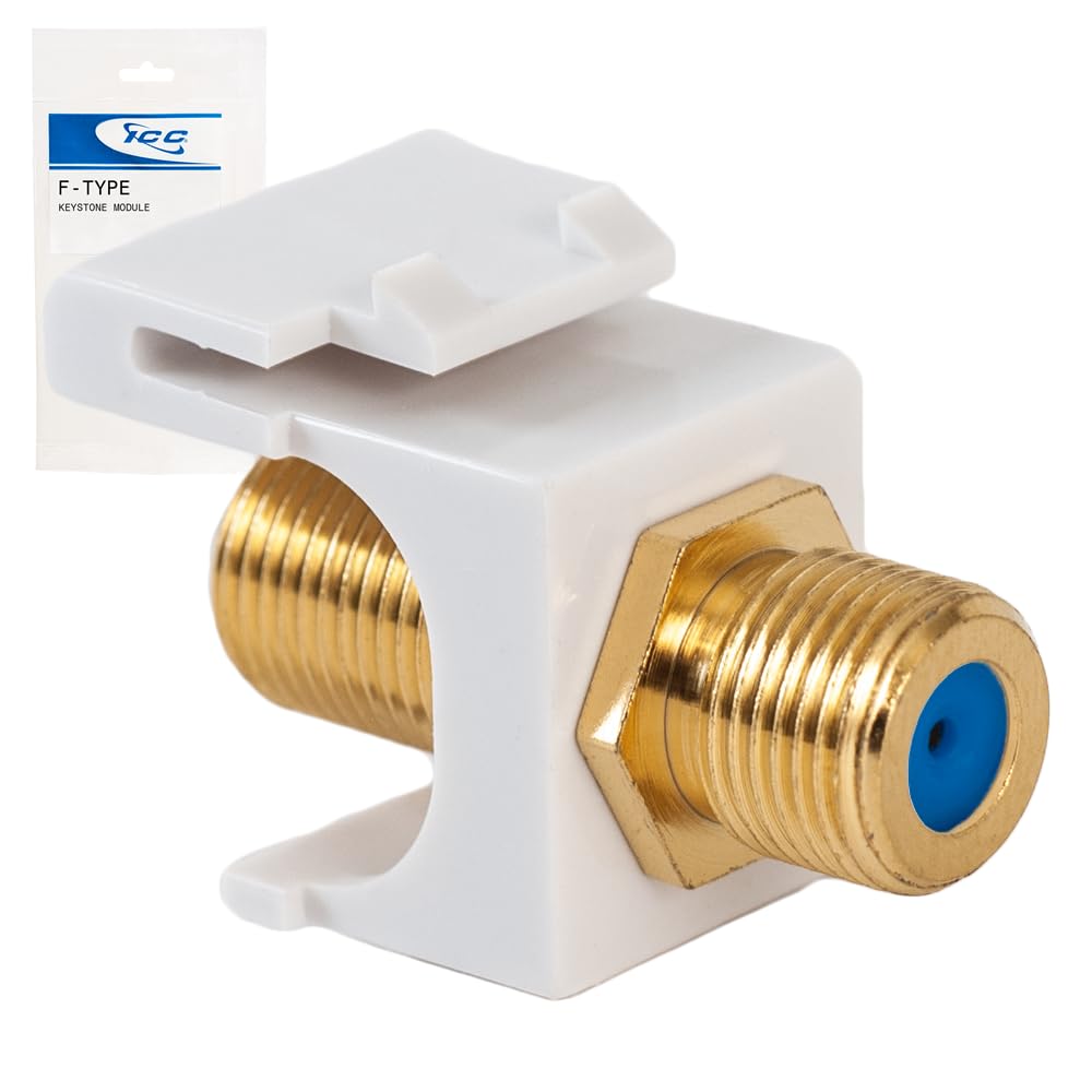 ICC F-Type Keystone Jack, Gold Plated 3 GHz Coax Jack, Female to Female, RG6 RG59 Compatible, Coaxial Wall Plate Insert