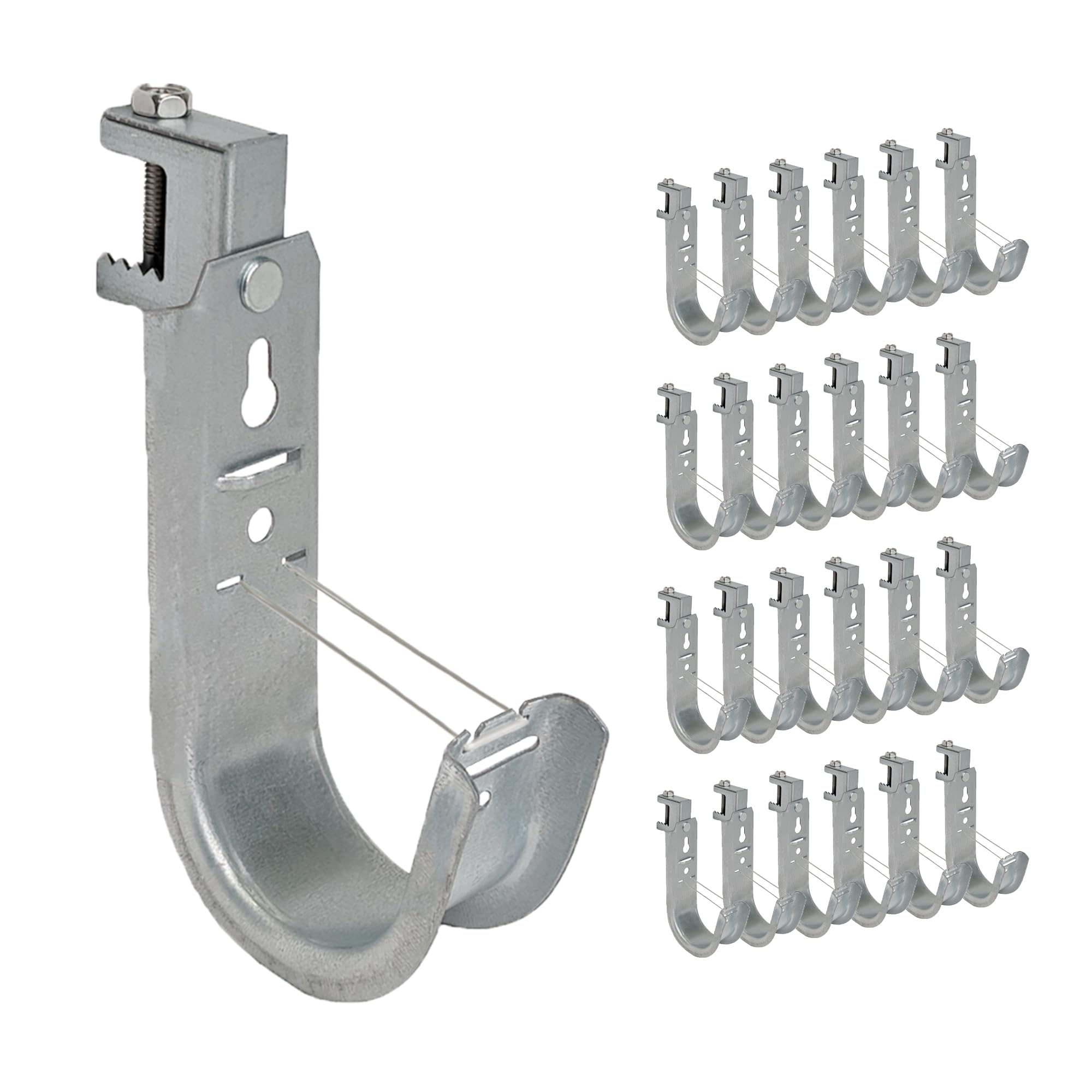 ICC Beam Clamp J Hook 2” with Retainer Clip - Galvanized Steel Cable Management Hooks for Hanging Cable to Beams - Rust-Resistant, EIA and TIA Compliant - 2 Inch 25 Pack