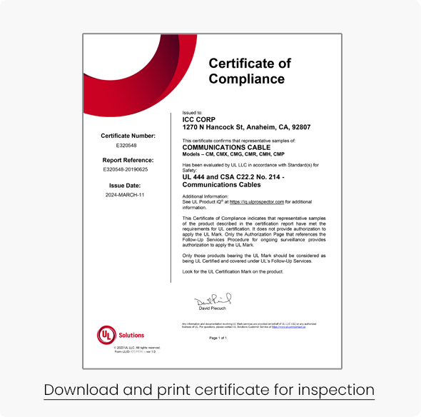 ICC UL Certificate of Compliance